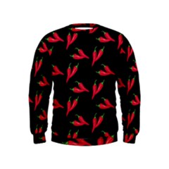 Red, hot jalapeno peppers, chilli pepper pattern at black, spicy Kids  Sweatshirt