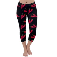 Red, hot jalapeno peppers, chilli pepper pattern at black, spicy Capri Winter Leggings 
