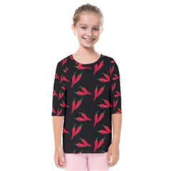 Red, hot jalapeno peppers, chilli pepper pattern at black, spicy Kids  Quarter Sleeve Raglan Tee