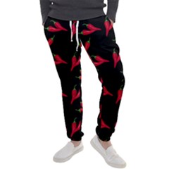 Red, hot jalapeno peppers, chilli pepper pattern at black, spicy Men s Jogger Sweatpants