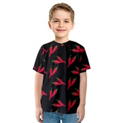 Red, hot jalapeno peppers, chilli pepper pattern at black, spicy Kids  Sport Mesh Tee