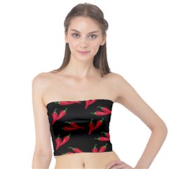 Red, hot jalapeno peppers, chilli pepper pattern at black, spicy Tube Top