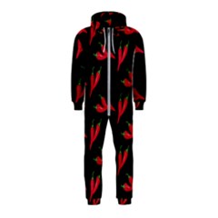 Red, hot jalapeno peppers, chilli pepper pattern at black, spicy Hooded Jumpsuit (Kids)