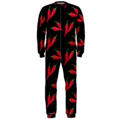 Red, hot jalapeno peppers, chilli pepper pattern at black, spicy OnePiece Jumpsuit (Men) 