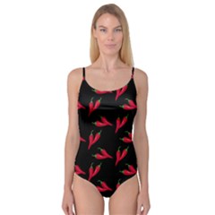 Red, hot jalapeno peppers, chilli pepper pattern at black, spicy Camisole Leotard 