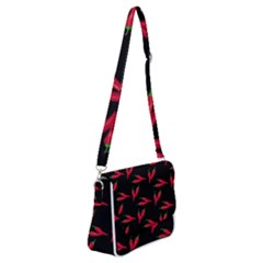 Red, hot jalapeno peppers, chilli pepper pattern at black, spicy Shoulder Bag with Back Zipper