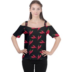 Red, hot jalapeno peppers, chilli pepper pattern at black, spicy Cutout Shoulder Tee