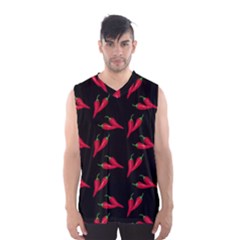 Red, Hot Jalapeno Peppers, Chilli Pepper Pattern At Black, Spicy Men s Basketball Tank Top