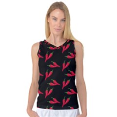 Red, Hot Jalapeno Peppers, Chilli Pepper Pattern At Black, Spicy Women s Basketball Tank Top by Casemiro