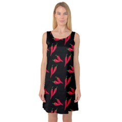 Red, hot jalapeno peppers, chilli pepper pattern at black, spicy Sleeveless Satin Nightdress