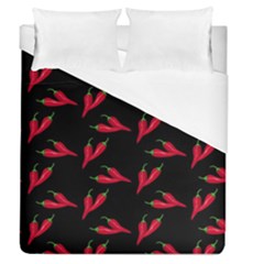 Red, hot jalapeno peppers, chilli pepper pattern at black, spicy Duvet Cover (Queen Size)