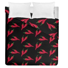 Red, hot jalapeno peppers, chilli pepper pattern at black, spicy Duvet Cover Double Side (Queen Size)