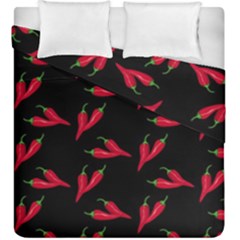 Red, hot jalapeno peppers, chilli pepper pattern at black, spicy Duvet Cover Double Side (King Size)