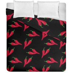 Red, hot jalapeno peppers, chilli pepper pattern at black, spicy Duvet Cover Double Side (California King Size)
