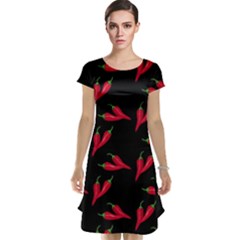Red, hot jalapeno peppers, chilli pepper pattern at black, spicy Cap Sleeve Nightdress
