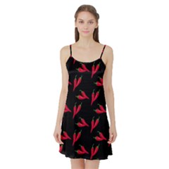 Red, hot jalapeno peppers, chilli pepper pattern at black, spicy Satin Night Slip