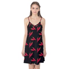 Red, hot jalapeno peppers, chilli pepper pattern at black, spicy Camis Nightgown