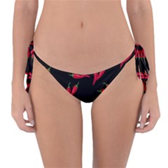 Red, Hot Jalapeno Peppers, Chilli Pepper Pattern At Black, Spicy Reversible Bikini Bottom by Casemiro