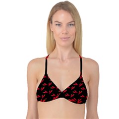 Red, hot jalapeno peppers, chilli pepper pattern at black, spicy Reversible Tri Bikini Top