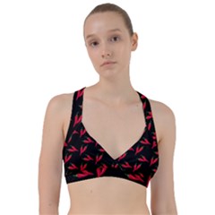 Red, hot jalapeno peppers, chilli pepper pattern at black, spicy Sweetheart Sports Bra