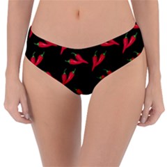 Red, hot jalapeno peppers, chilli pepper pattern at black, spicy Reversible Classic Bikini Bottoms