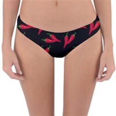 Red, hot jalapeno peppers, chilli pepper pattern at black, spicy Reversible Hipster Bikini Bottoms