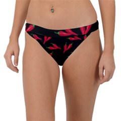 Red, hot jalapeno peppers, chilli pepper pattern at black, spicy Band Bikini Bottom