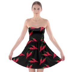 Red, hot jalapeno peppers, chilli pepper pattern at black, spicy Strapless Bra Top Dress