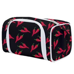 Red, Hot Jalapeno Peppers, Chilli Pepper Pattern At Black, Spicy Toiletries Pouch