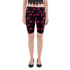 Red, hot jalapeno peppers, chilli pepper pattern at black, spicy Yoga Cropped Leggings