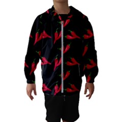 Red, hot jalapeno peppers, chilli pepper pattern at black, spicy Kids  Hooded Windbreaker