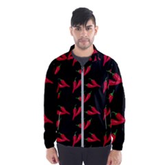 Red, hot jalapeno peppers, chilli pepper pattern at black, spicy Men s Windbreaker