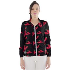 Red, hot jalapeno peppers, chilli pepper pattern at black, spicy Women s Windbreaker