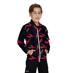 Red, hot jalapeno peppers, chilli pepper pattern at black, spicy Kids  Windbreaker
