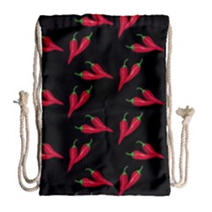 Red, hot jalapeno peppers, chilli pepper pattern at black, spicy Drawstring Bag (Large)