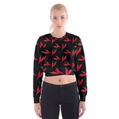 Red, hot jalapeno peppers, chilli pepper pattern at black, spicy Cropped Sweatshirt