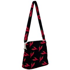 Red, hot jalapeno peppers, chilli pepper pattern at black, spicy Zipper Messenger Bag
