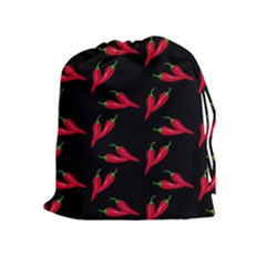 Red, hot jalapeno peppers, chilli pepper pattern at black, spicy Drawstring Pouch (XL)
