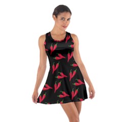 Red, hot jalapeno peppers, chilli pepper pattern at black, spicy Cotton Racerback Dress