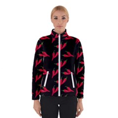 Red, hot jalapeno peppers, chilli pepper pattern at black, spicy Winter Jacket
