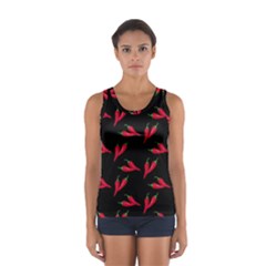 Red, Hot Jalapeno Peppers, Chilli Pepper Pattern At Black, Spicy Sport Tank Top  by Casemiro