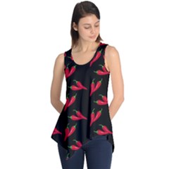 Red, hot jalapeno peppers, chilli pepper pattern at black, spicy Sleeveless Tunic