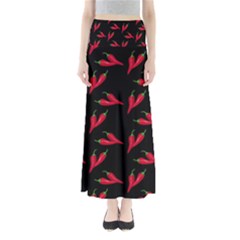 Red, hot jalapeno peppers, chilli pepper pattern at black, spicy Full Length Maxi Skirt