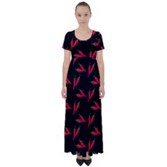 Red, hot jalapeno peppers, chilli pepper pattern at black, spicy High Waist Short Sleeve Maxi Dress