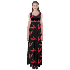 Red, hot jalapeno peppers, chilli pepper pattern at black, spicy Empire Waist Maxi Dress