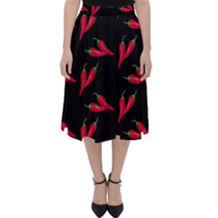 Red, hot jalapeno peppers, chilli pepper pattern at black, spicy Classic Midi Skirt