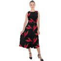 Red, hot jalapeno peppers, chilli pepper pattern at black, spicy Midi Tie-Back Chiffon Dress View1