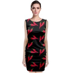 Red, hot jalapeno peppers, chilli pepper pattern at black, spicy Classic Sleeveless Midi Dress