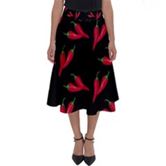 Red, hot jalapeno peppers, chilli pepper pattern at black, spicy Perfect Length Midi Skirt