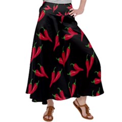 Red, hot jalapeno peppers, chilli pepper pattern at black, spicy Satin Palazzo Pants